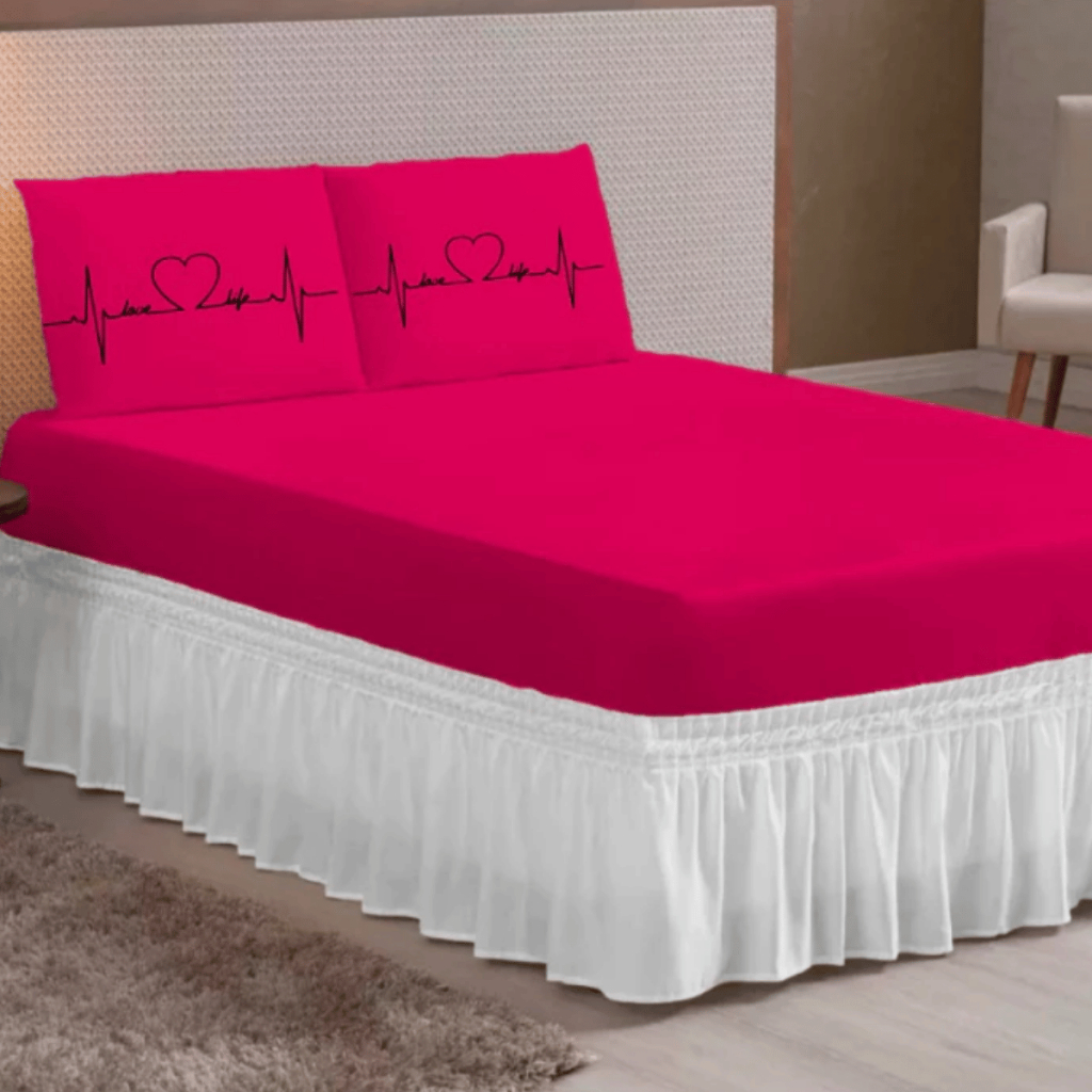 Jogo de Lençol Casal Queen Cores Vivas 3 Peças Fronhas Estampadas Batimentos Coração em Oferta na Shopee