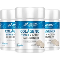 Kit 3x Colágeno Tipo 2 Com Ácido Hialurônico 30 Caps - 3 Meses Bodyaction