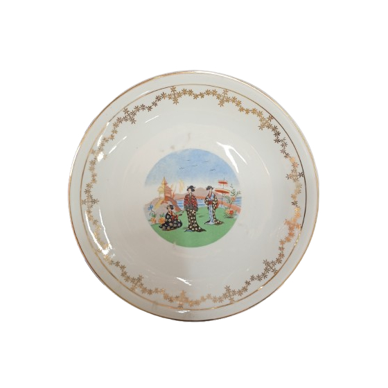 Antigo Prato de Porcelana Steatita com Temática Japonesa