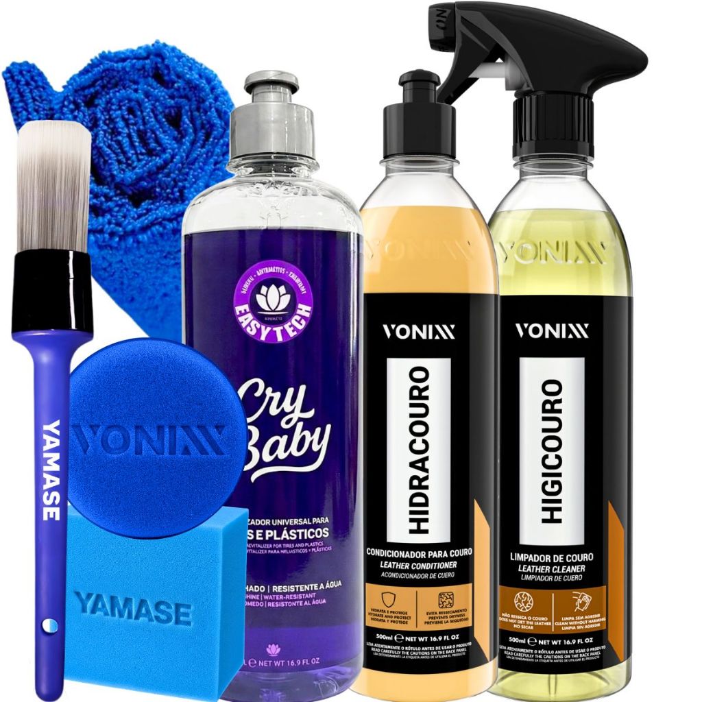Kit Higicouro e Hidracouro Limpa e HIdrata Cry Baby Revitalizador de Plásticos e Pneus 500ml