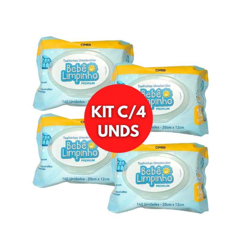 Kit 560 Toalhas Umedecidas Bebê Limpinho 4 pacotes 140un cada Cimed em Oferta na Shopee