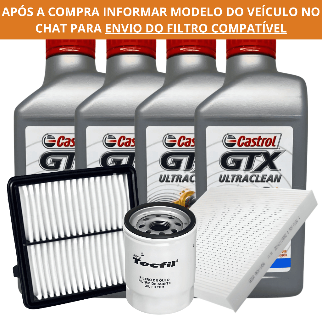 Kit 4 Óleo Castrol GTX Ultraclean 15W40 + Filtros Óleo, Ar do Motor e Cabine