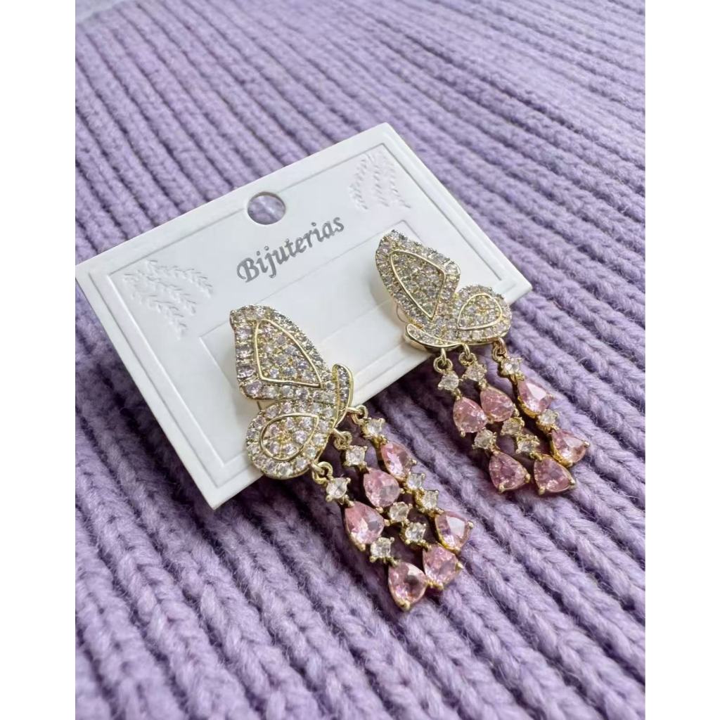 Brincos Femininos Borboleta Colorida Strass Luxo Pedraria Festa Brincos — imagem 2 de 2
