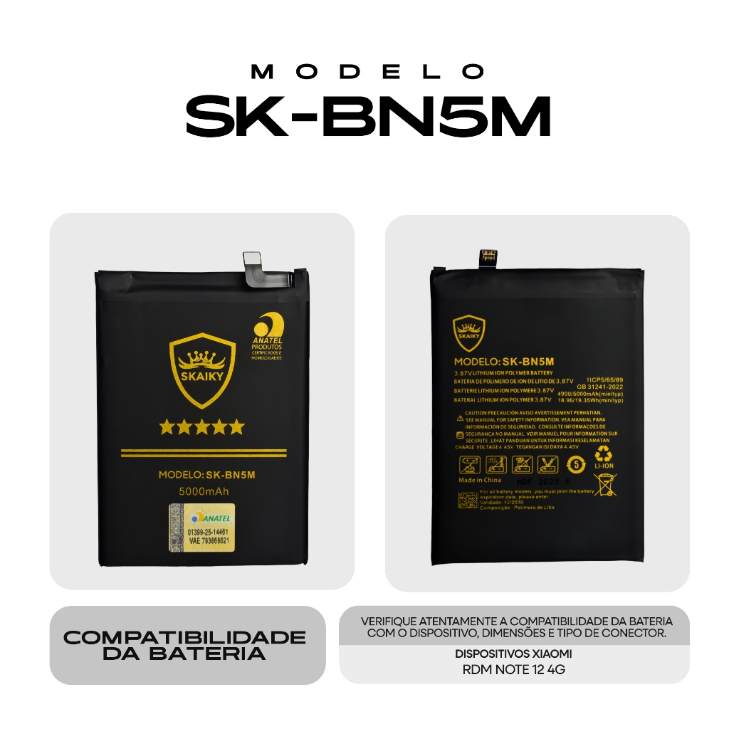 Bateria Oficial Skaiky BN5M Compativel Com Xiaomi REDMI NOTE 12 4G