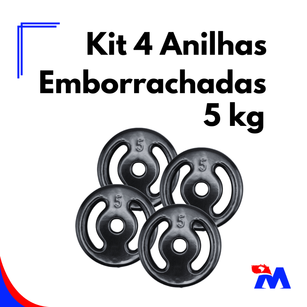 Kit 4 Anilhas Emborrachadas 5kg Musculação Treinamento