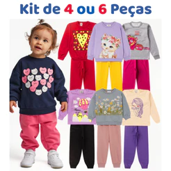 Kit de 4 ou 6 Peças Sortido Conjunto Moletom Infantil Menina Feminino Inverno