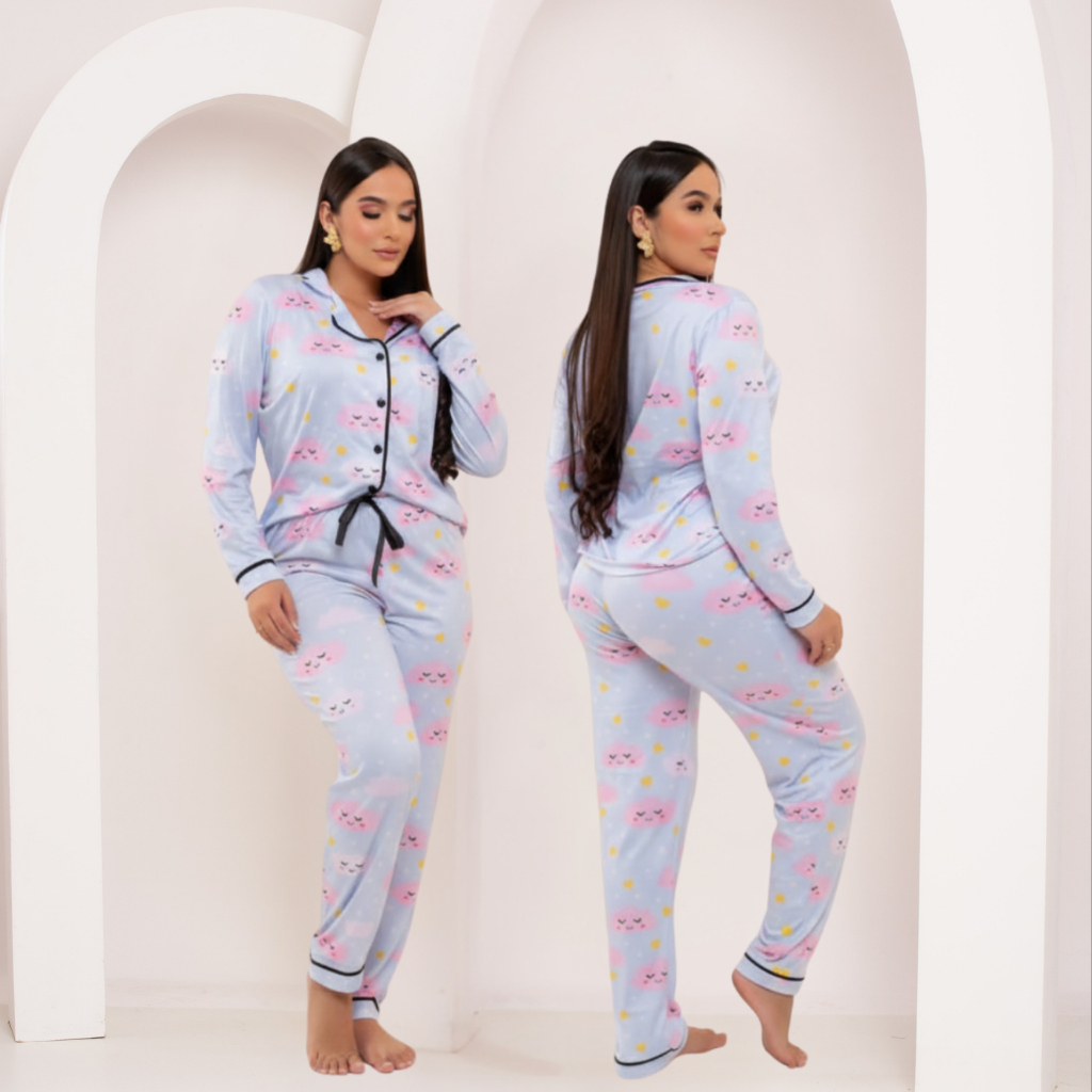 Pijama Americano Longo Feminino Stitch – Inverno, Pós-Cirúrgico e Amamentação