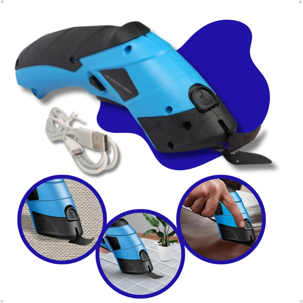 Tesoura para Tecido Elétrica Recarregável Bateria interna corta tecido couro papel plástico pano