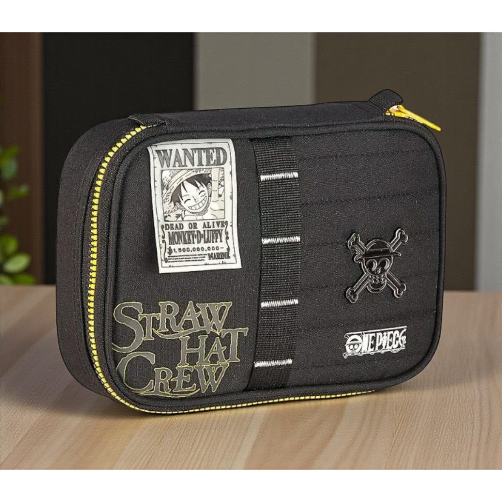 Estojo Escolar One Piece Luxo Anime Grande 36 Elásticos Luffy Metal Straw Hat Crew Oficial