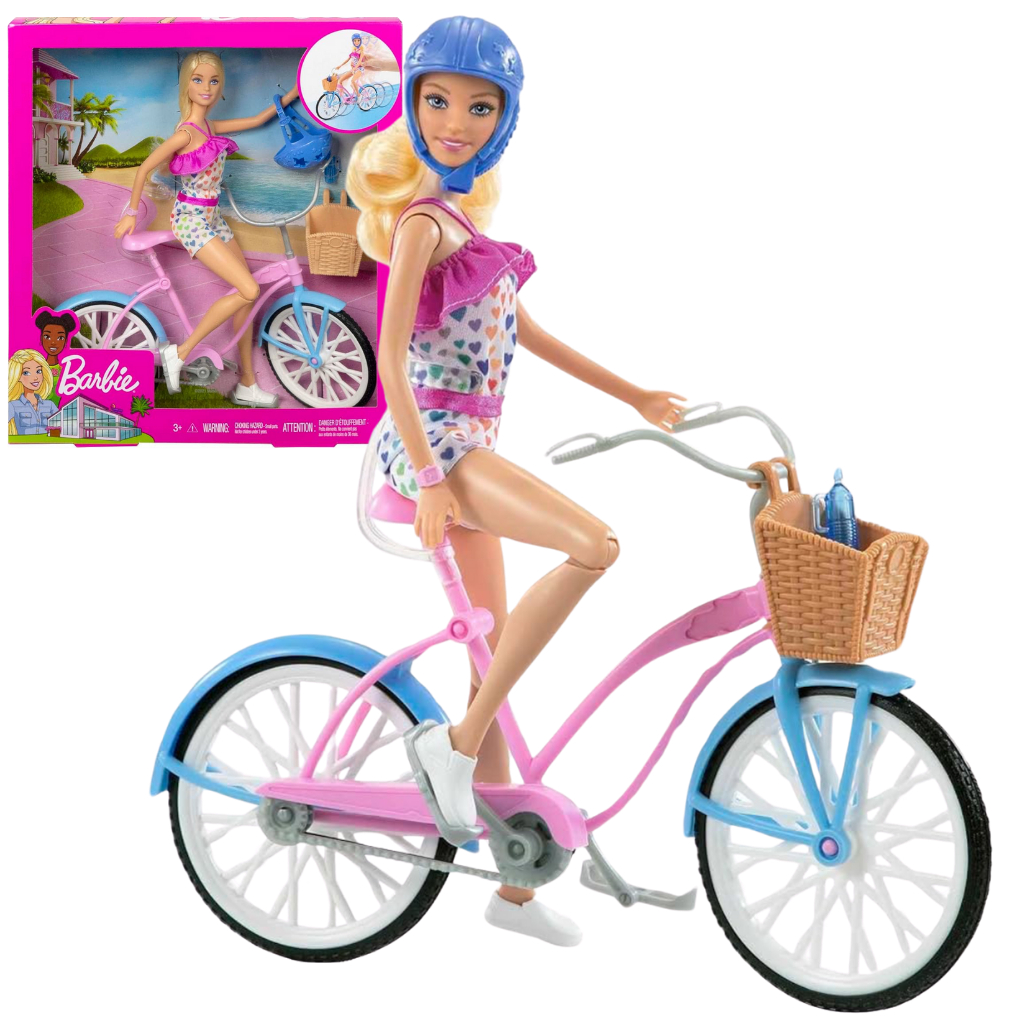 Boneca Barbie Ciclista com Bicicleta HBY28 Mattel Original | Boneca Fashion + Acessórios