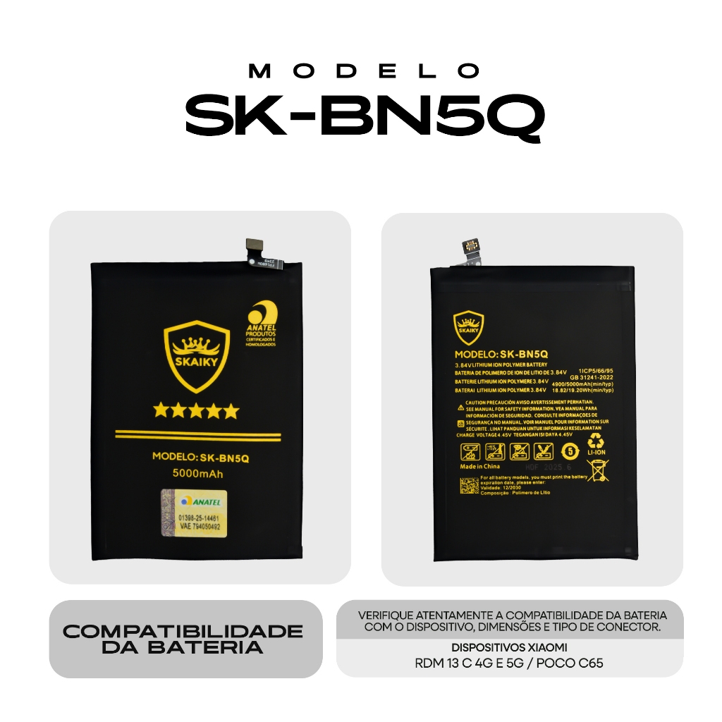 Bateria Oficial Skaiky BN5Q Compativel Com Xiaomi REDMI 13C 4G E 5G | POCO C65