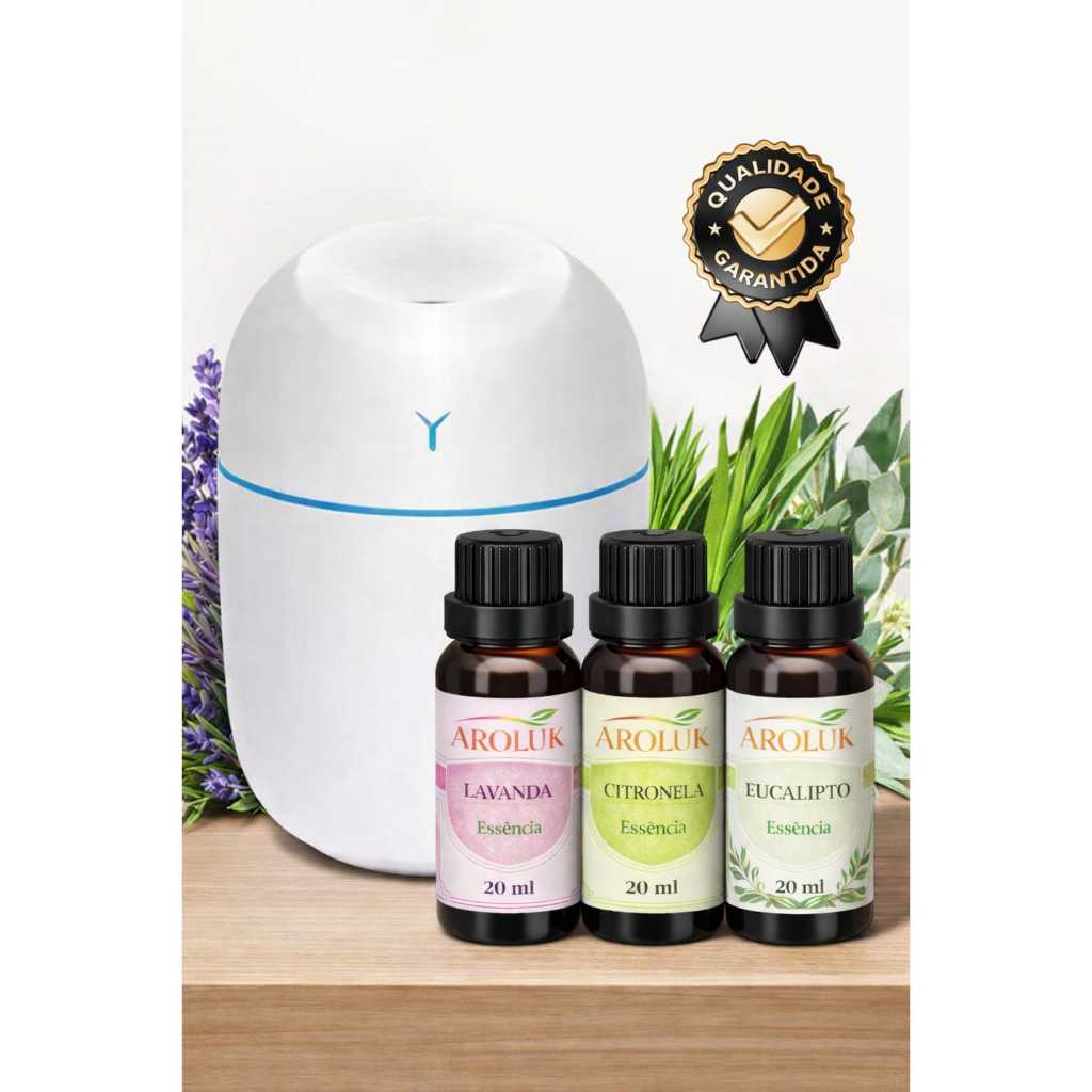 Kit Umidificador de Ar + 3 Essências Aromáticas | Aromatizador Difusor Bivolt