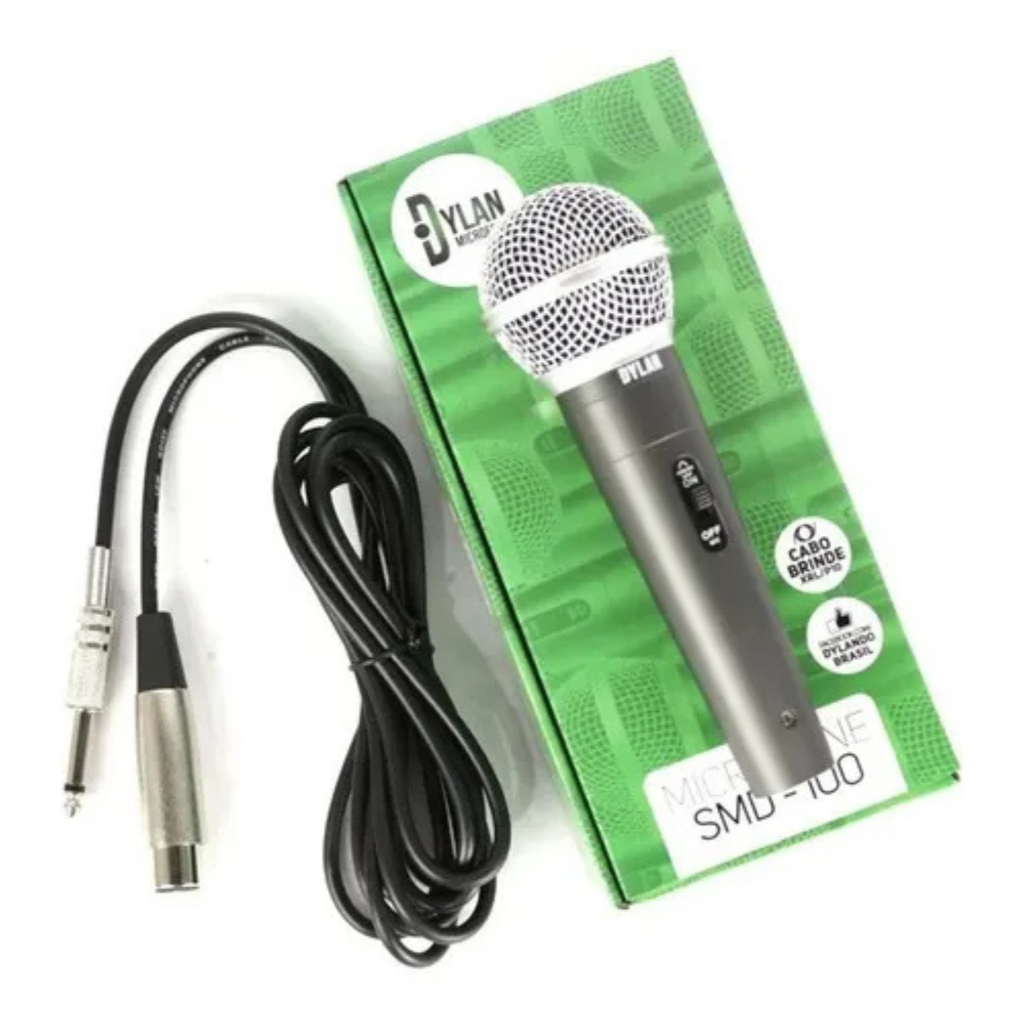 Microfone Com Fio Dinâmico On/off Cabo 3 Metros Dylan Smd100