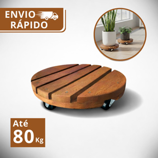 Suporte Redondo Madeira Com Rodinhas Para Botijão Ou Vaso De Planta 30CM  Suporta Até 80 kg em Oferta na Shopee