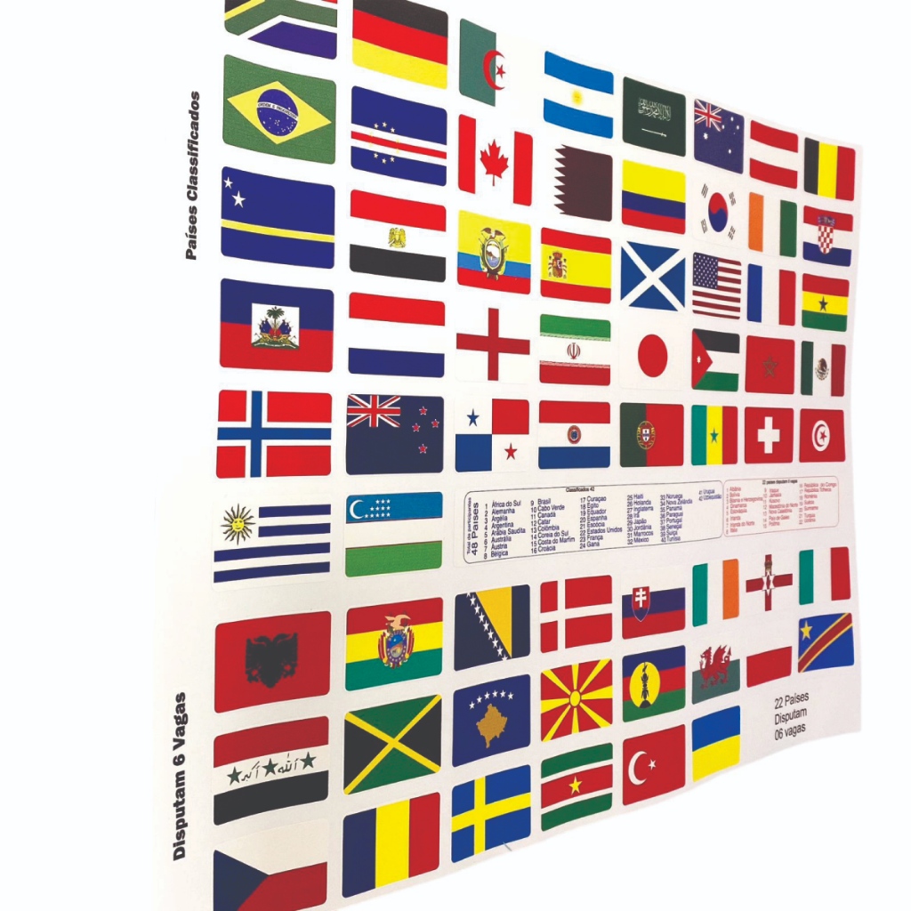 Kit Adesivos Copa Do Mundo 2026 Paises Bandeira 5cmx3cm Autocolante em Vinil Futebol Masculino