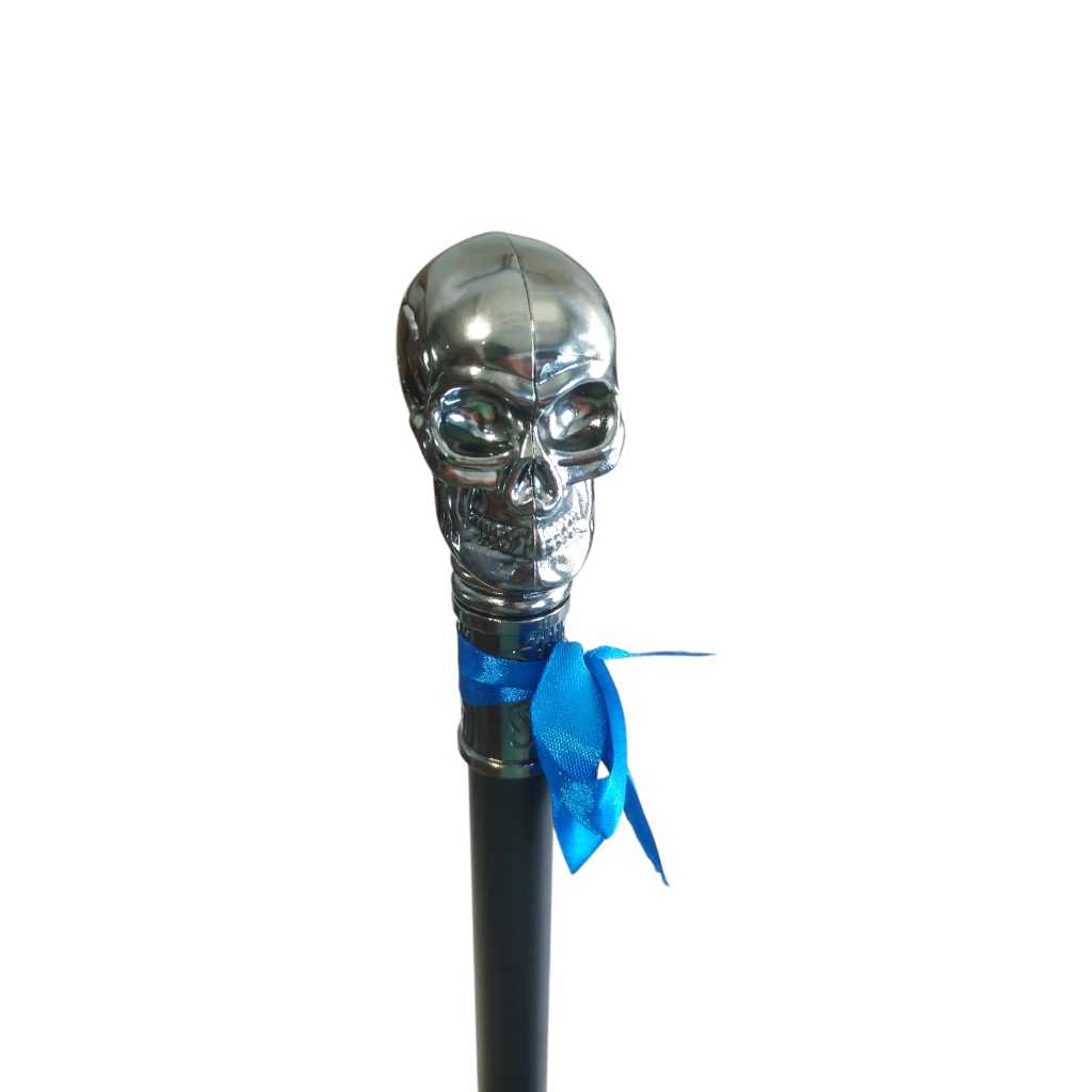 Bengala Decorativa Caveira Prateada – Acessório Vintage para Fantasia e Cosplay