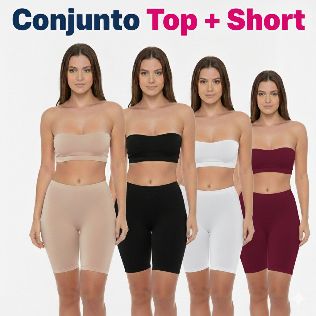Conjunto Top + Anágua Shortinho Íntimo Segunda Pele Confortável Modeladora Lingerie Short Bermuda Pilates Caminhada