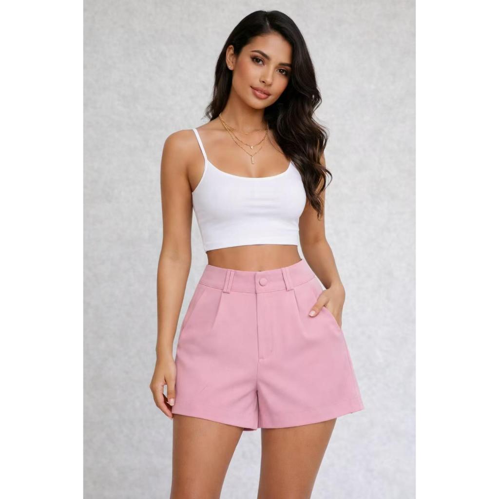 Calções de cintura alta elegantes e na moda para senhora em Oferta na Shopee