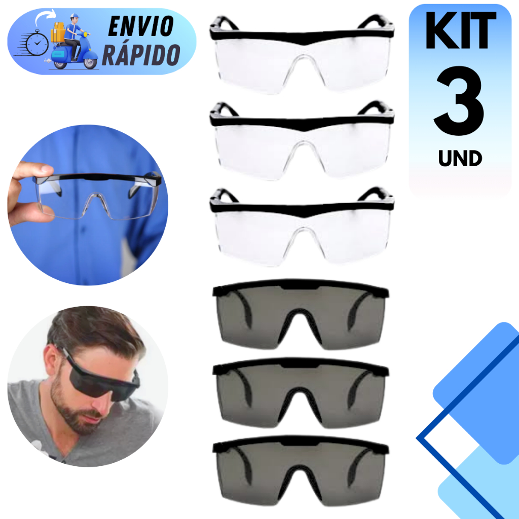 KIT 2 E 3 OCULOS DE PROTEÇÃO FUME E INCOLOR SEGURANÇA CONTRA RAIOS UVA E UVB PARA OBRA CONSTRUÇÃO em Oferta na Shopee