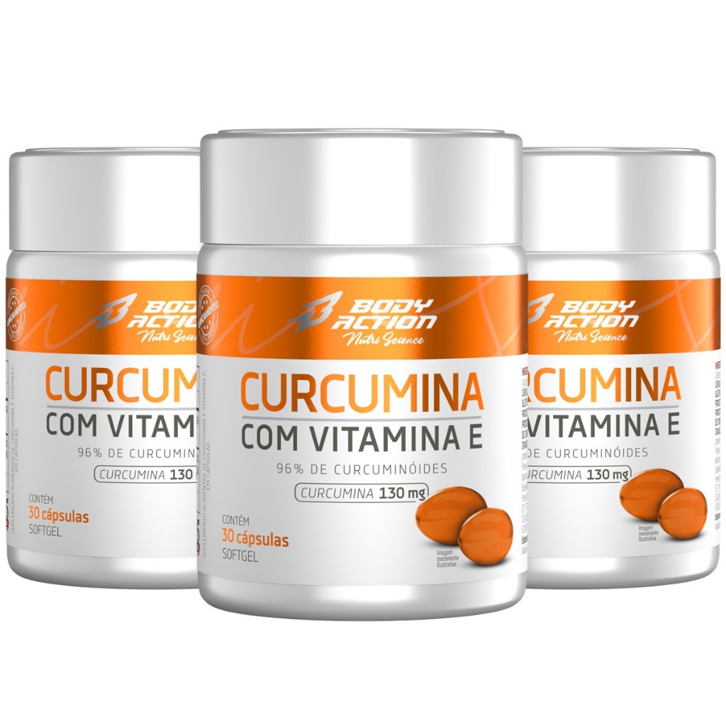 Kit 3x Cúrcuma Com Vitamina E - 30 Caps - 3 Meses Bodyaction em Oferta na Shopee