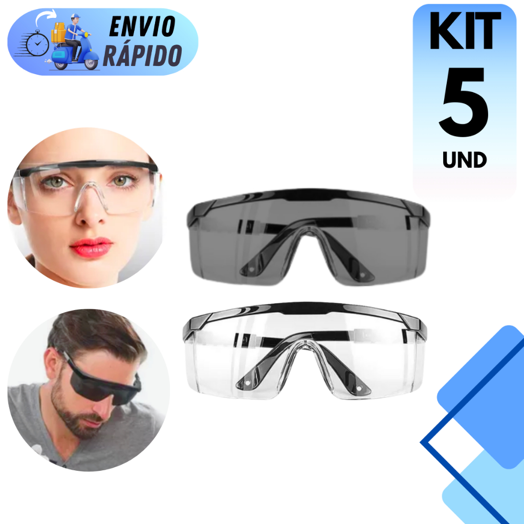 KIT 3 E 5 OCULOS DE SEGURANÇA FUME E INCOLOR POLICARBONATO PARA CONSTRUÇÃO CIVIL TRABALHO OBRA EPI