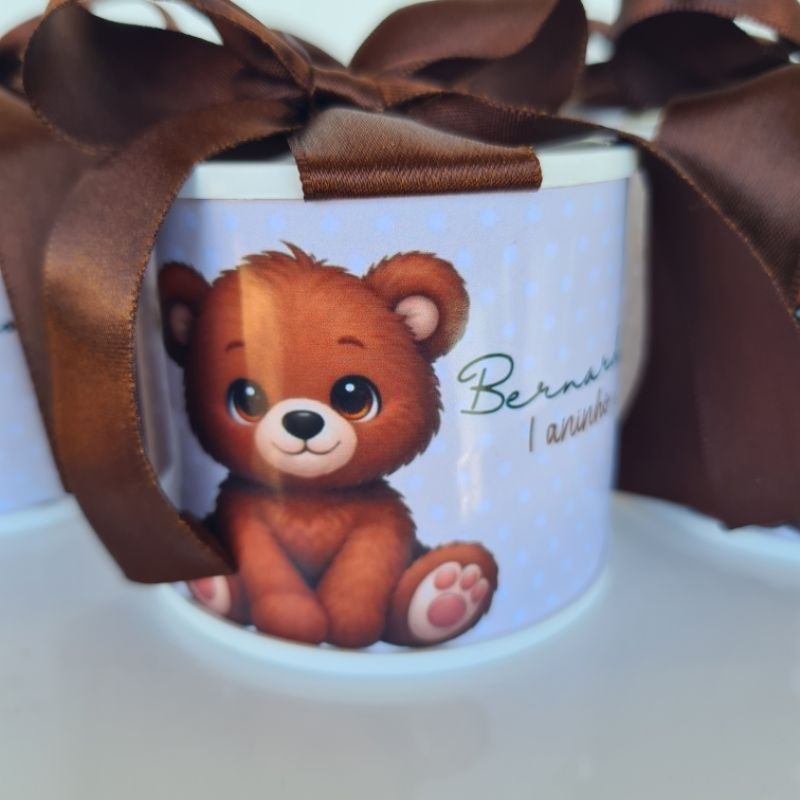 kit Mini Tubolata Personalizada 5x6 Urso Ursinho Lembrancinha Latinha Festa Aniversário Chá de bebê Revelação casamento