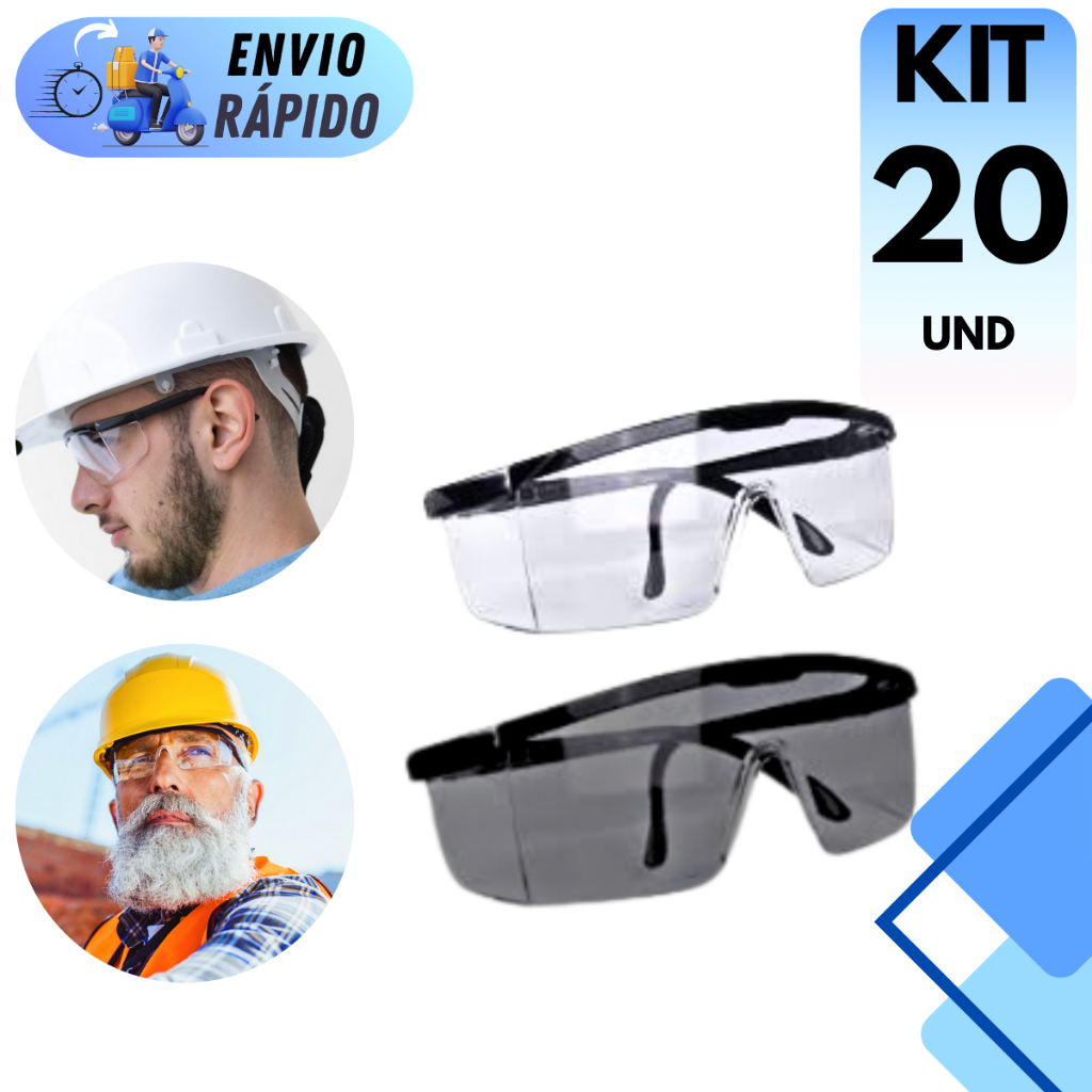 KIT 10 E 20 OCULOS DE SEGURANÇA FUME E INCOLOR LENTE POLICARBONATO PROTEÇÃO IDEAL PARA INDUSTRIA EPI em Oferta na Shopee