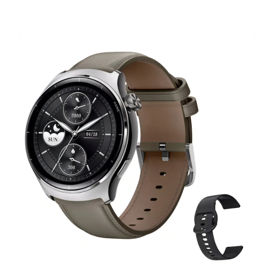 Smartwatch Mibro Watch Lite 3 Pro Com Gps Amoled 2 Pulseiras Caixa Prateado Pulseira Marrom-claro Bisel Preto Desenho Da