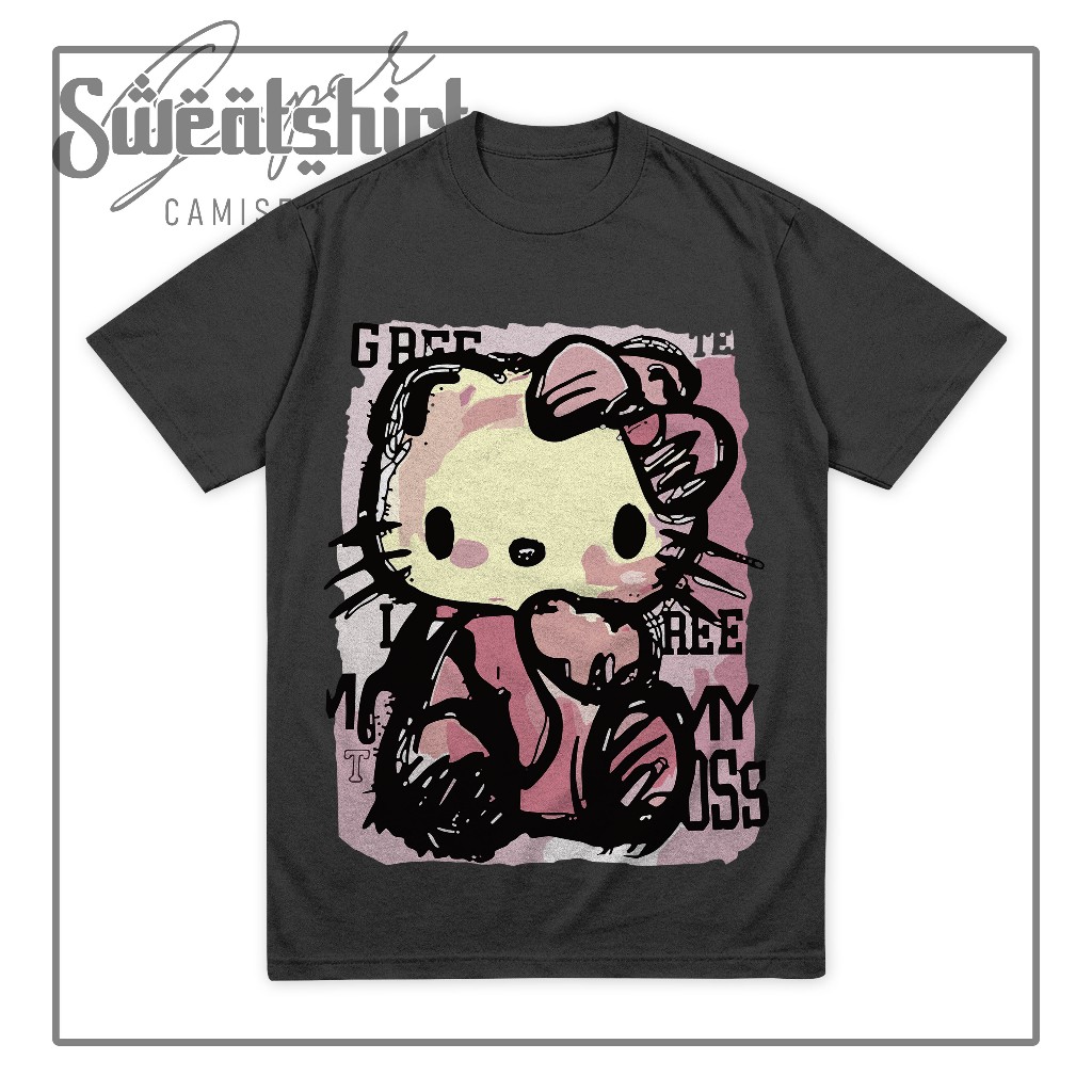 Camiseta Streetwear Gatinha Cartoon Estilo Cute Grunge Moda Urbana