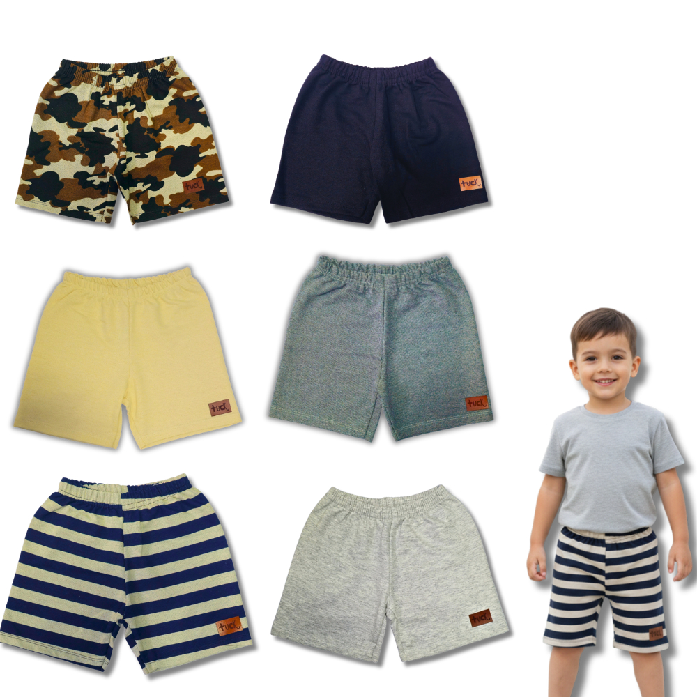 Kit 3 Bermuda Infantil Short Menino com Estampa e Cor Lisa de Moletom Algodão Tamanho 1 2 3 4 6 8 10