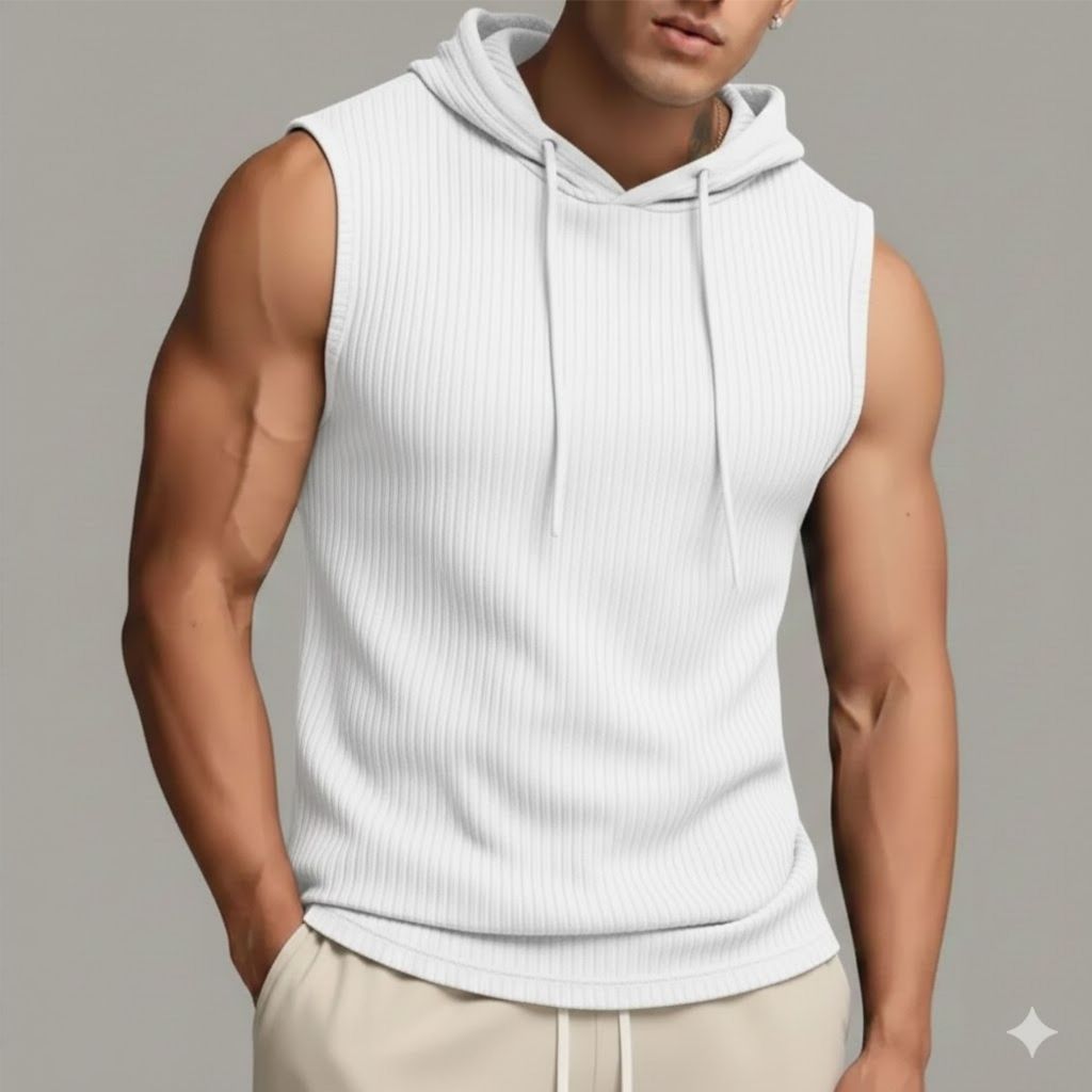 Camiseta Regata com Capuz em Malha Canelada PV em Oferta na Shopee