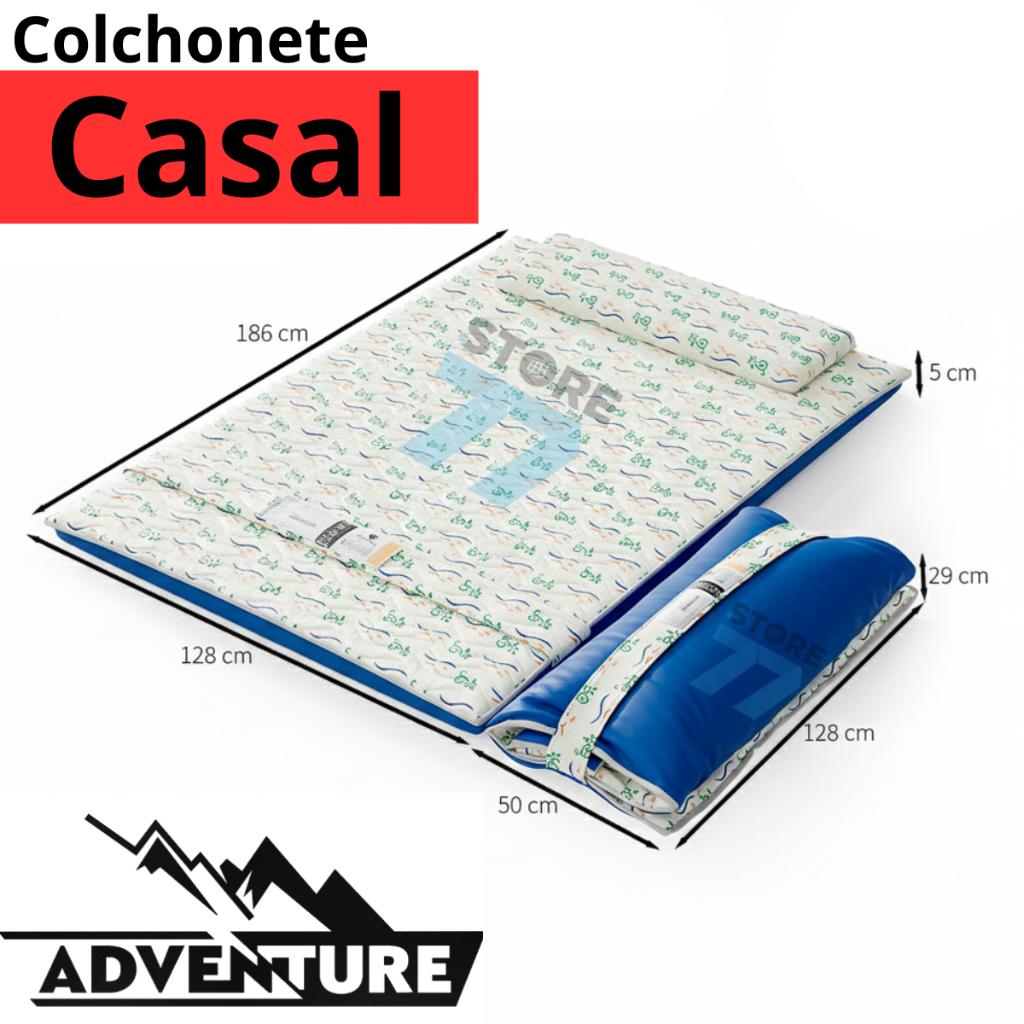 Colchonete Casal Solteiro colchão Compacto dobrável c/travesseiro acampamento Premium pesca