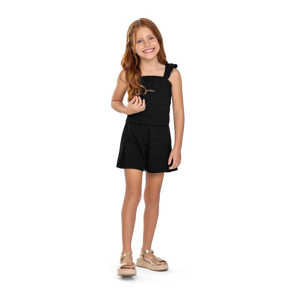 Conjunto Infantil Menina Angero Original Alto Verão Brilho Strass Shorts Clochard Premium