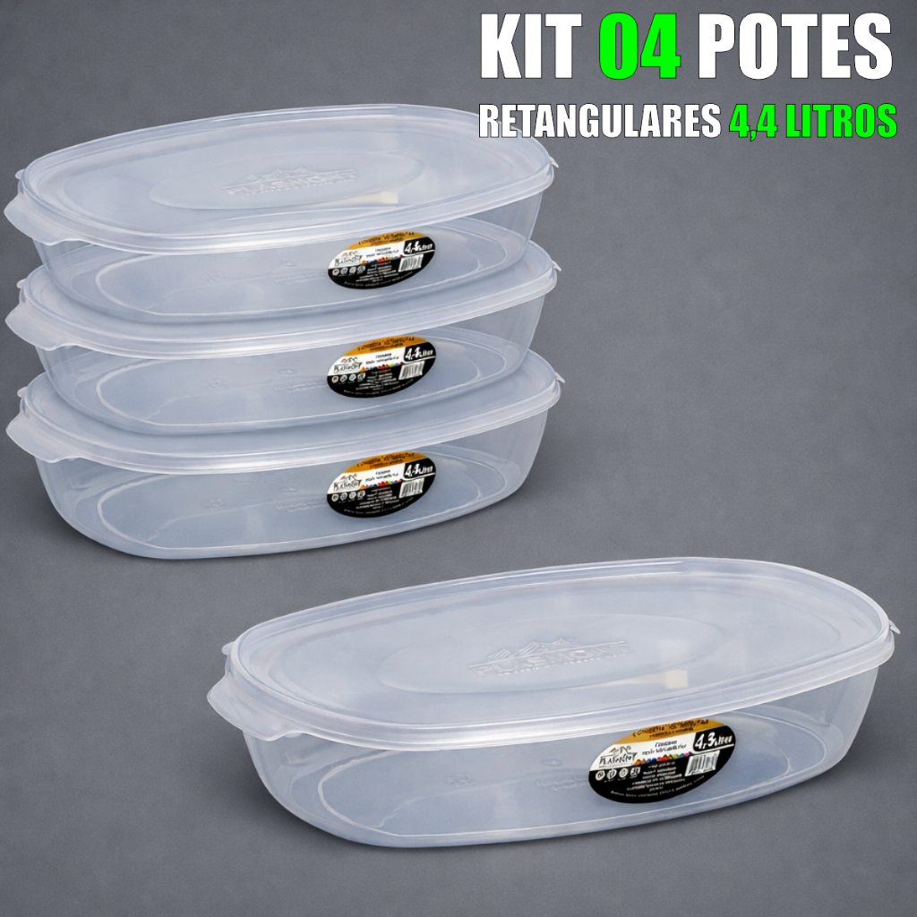 Jogo 4 Potes 4,4 Litros Retangular Reforçado em Oferta na Shopee