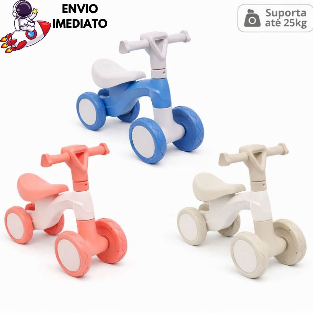 Bicicleta de Equilíbrio Infantil Sem Pedal Andador 4 Rodas Bebê Criança