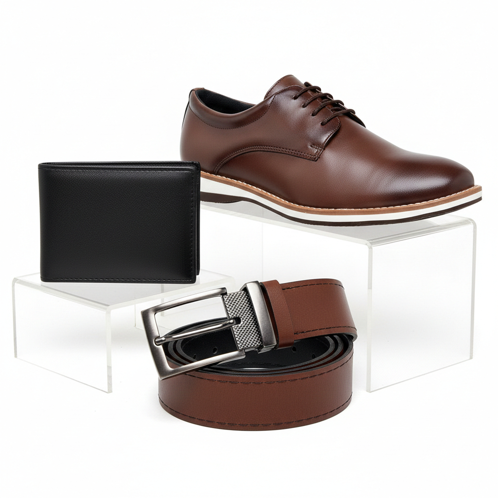 Kit Um Par de Sapato Casual Masculino Oxford mais Cinto Carteira Sapateais Social Mocassim Preto Pai