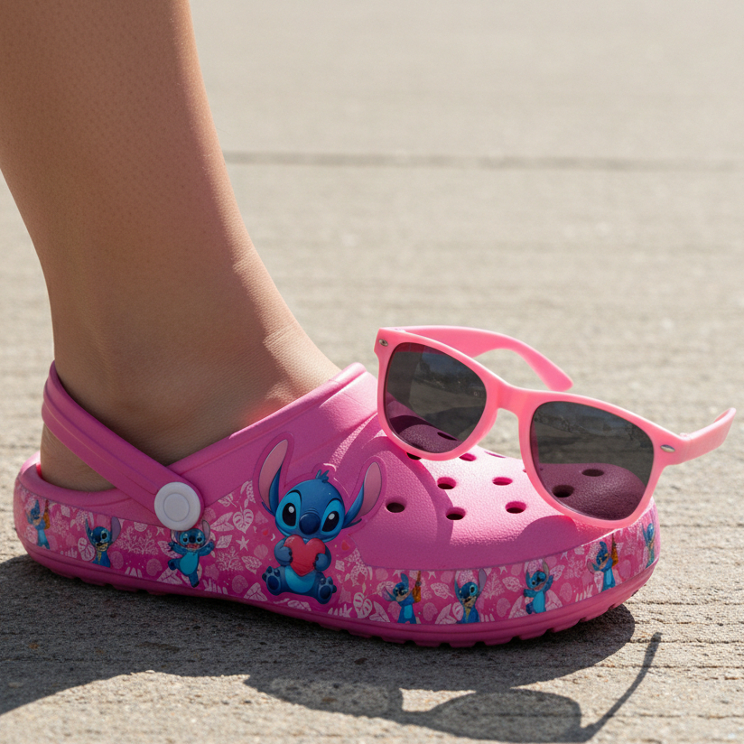 KIT Babuche Papete Sandalia Chinelo Menina Desenhos + Oculos de sol