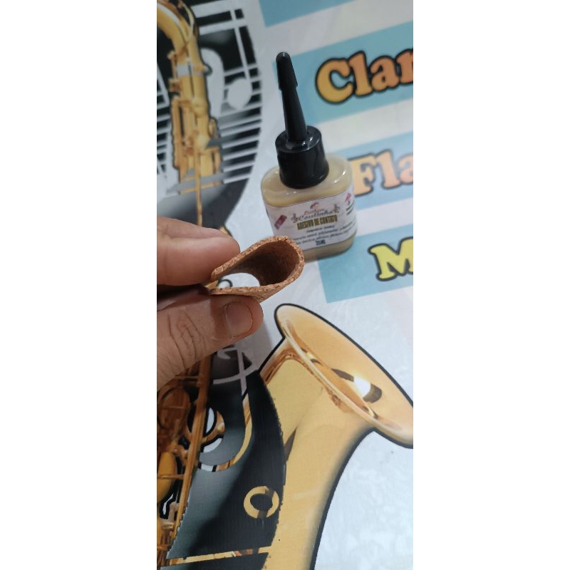 2 Cortiça Natural Agrumerada 1.6mm + Cola contato, para Sax Soprano, Sax Alto , Sax Tenor e Sax Barítono
