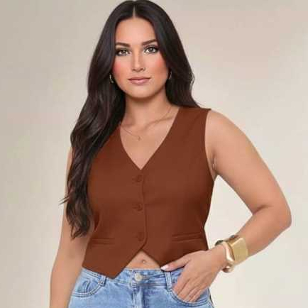 Colete Feminino Alfaiataria Botão Encapado em Oferta na Shopee