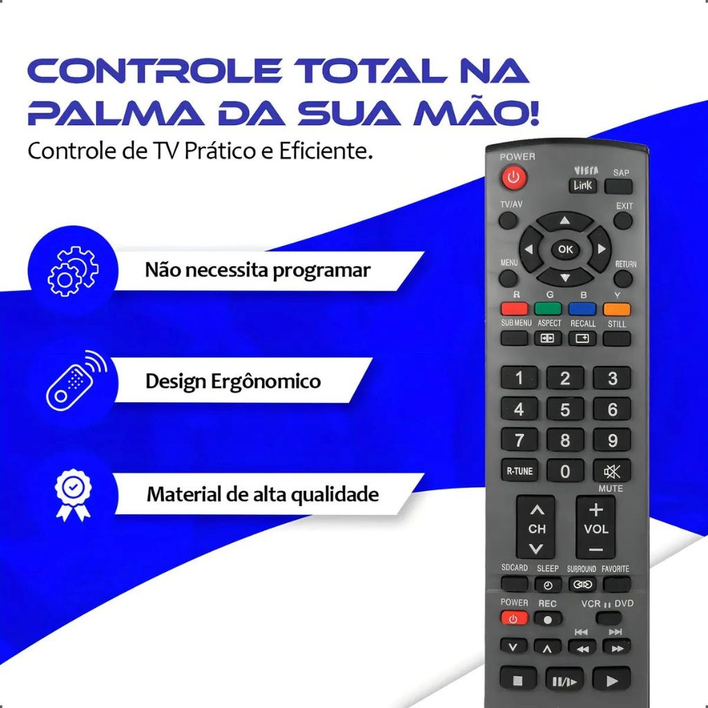 CONTROLE REMOTO PARA TV UNIVERSAL ORIGINAL MXT - PANASONIC - 01 UNIDADE