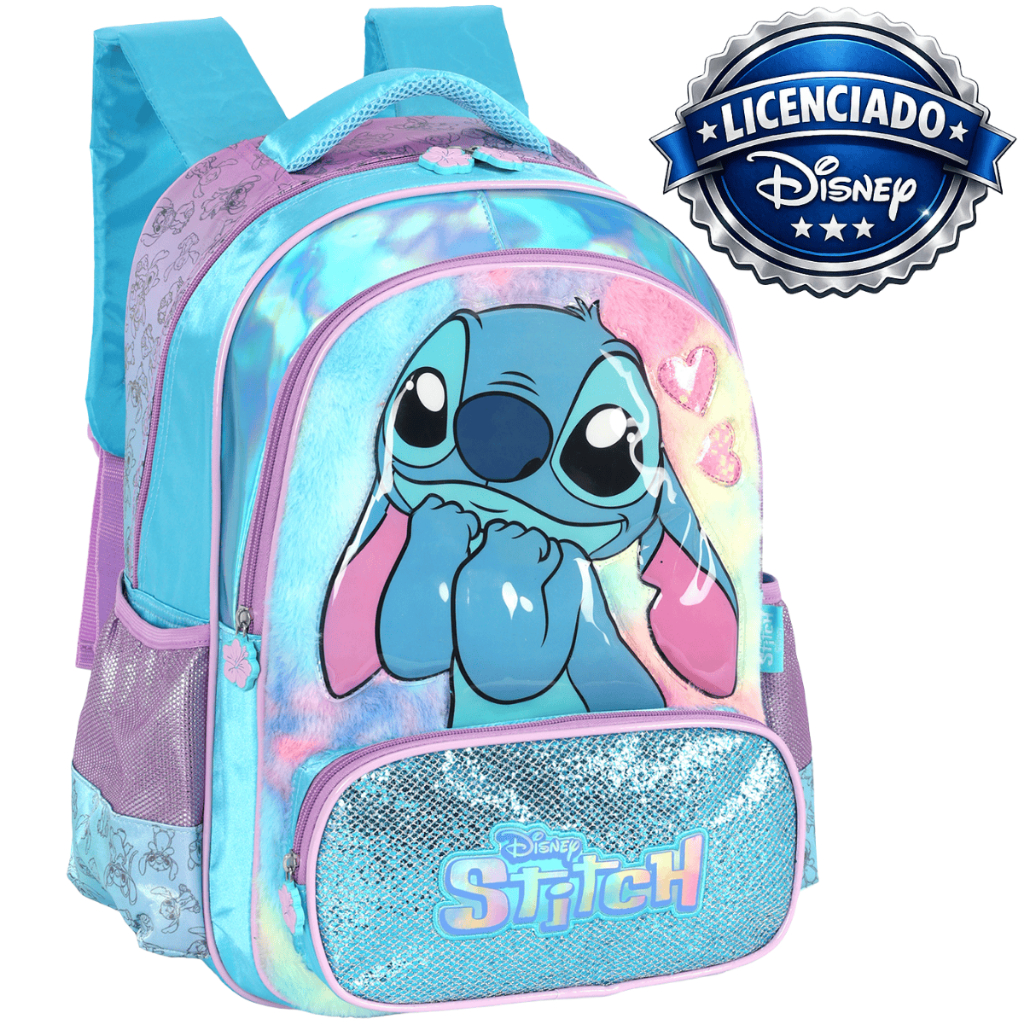 Mochila Costas Stitch Original Disney Infantil Grande Escolar Menina Feminina Personagem Juvenil Lilo