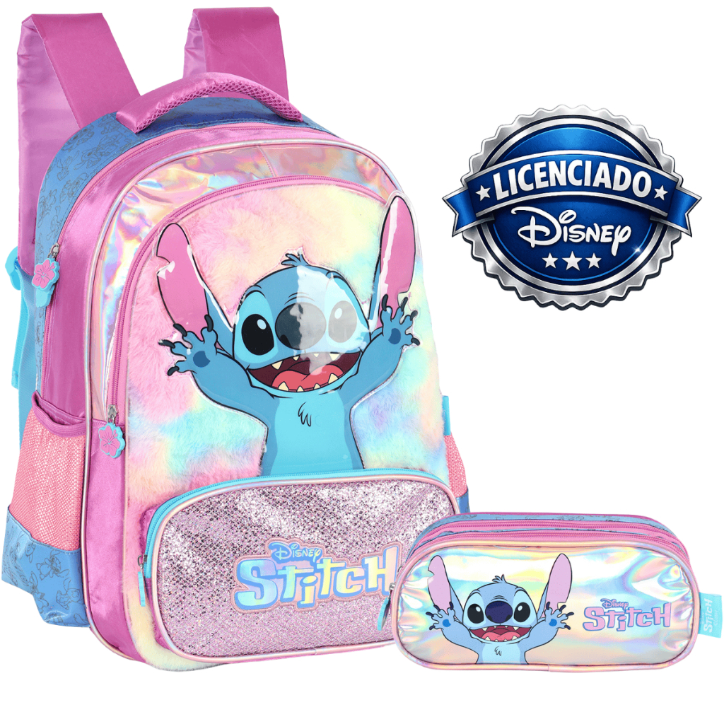 Mochila Costas Grande Stitch Estojo 3 divisórias Infantil Original Disney Lilo Menina Menino Escolar Personagem em Oferta na Shopee