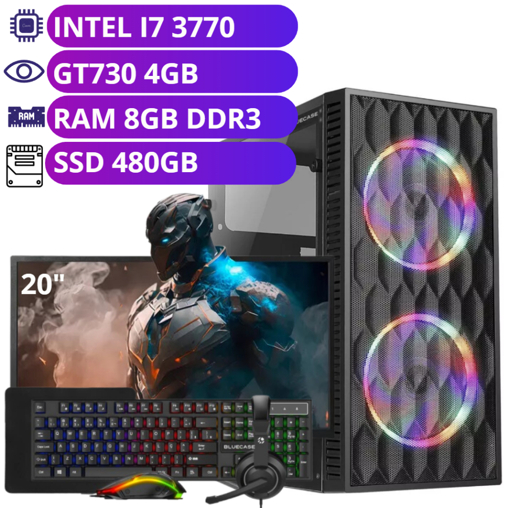 Computador Completo 3.4Ghz - SSD 480GB - GT730 - Monitor 20" - Memória 8GB