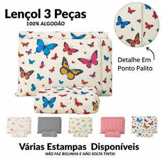 Jogo de Lençol 200 Fios Percal 100% Algodão com Acabamento Ponto Palito  Solteiro Casal Queen e King em Oferta na Shopee