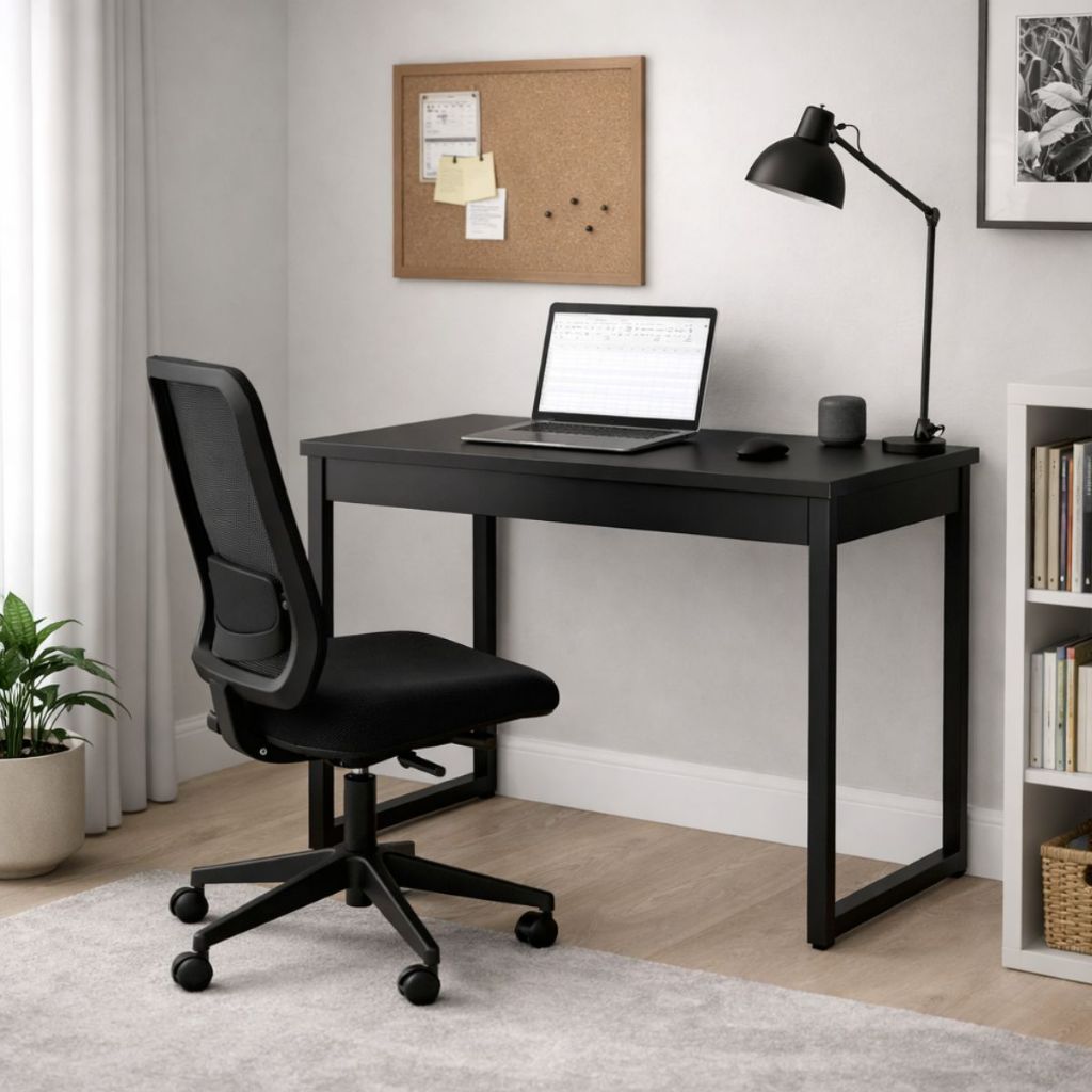 Escrivaninha Mesa Industrial Preta 90x75 Home Office Escritório Pé Metal Sala Quarto Estudo Notebook