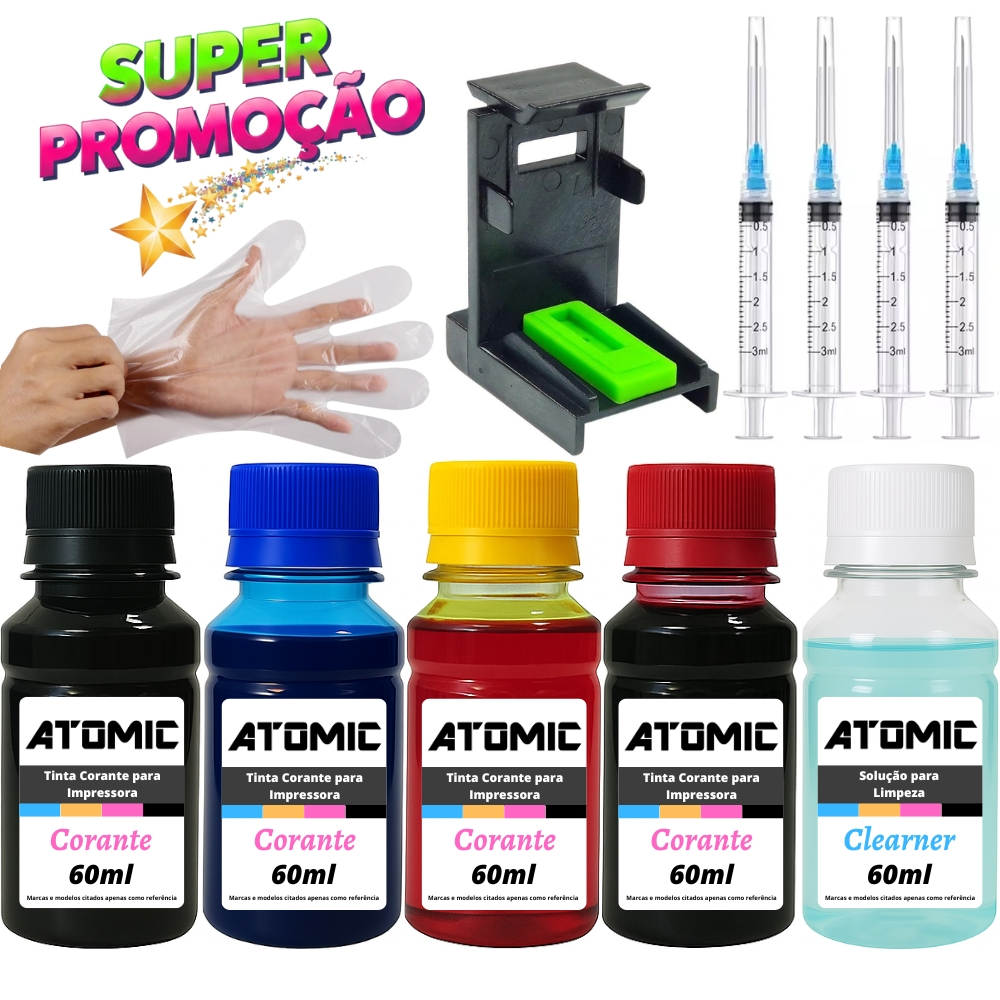 Kit Recarga Cartucho Atomic 667 667xl Compatível com Impressora HP 2776 2376 6476 Tinta 300ml em Oferta na Shopee