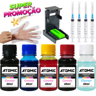 Kit Recarga Cartucho Atomic 667 668 664 60 122 Compatível com Impressora HP 2774 2975 2874 2700 2376