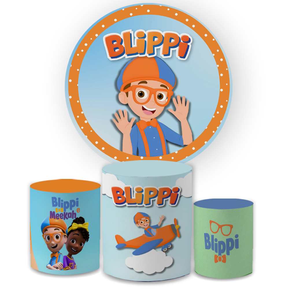 Kit Festa Blypi Capas Painel Redondo 1,5 + Cilindros Decoração Desenho Infantil Educativo