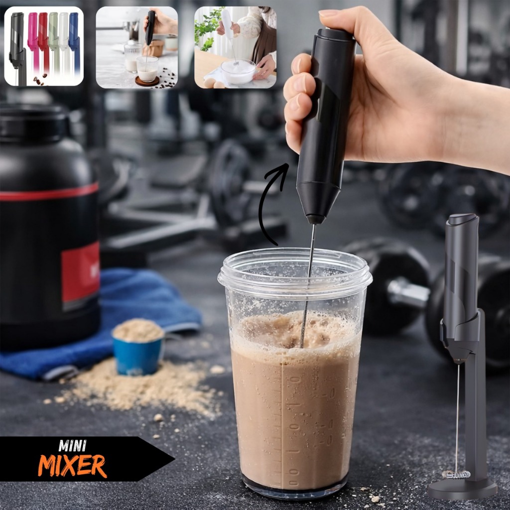 Mini Batedor Mixer com Suporte Elétrico Misturador De Bebidas Leite Café Whey