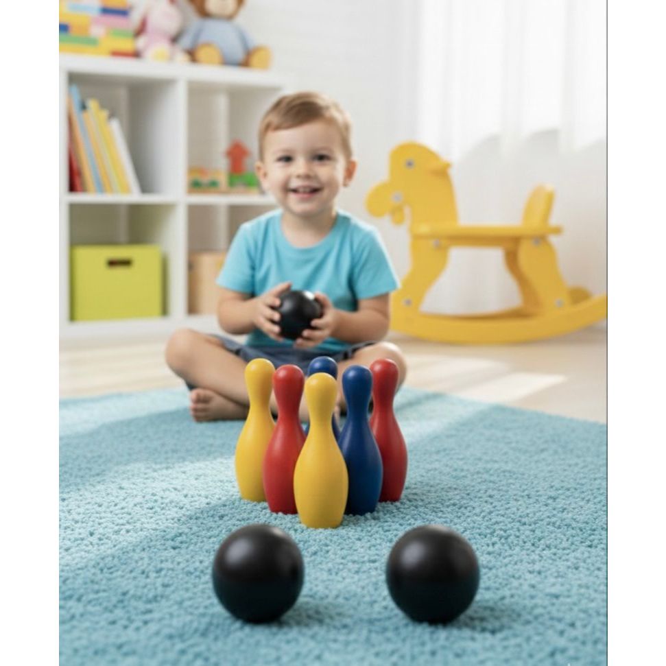 Jogo De Boliche Infantil com 6 pinos e 2 bolas em Oferta na Shopee